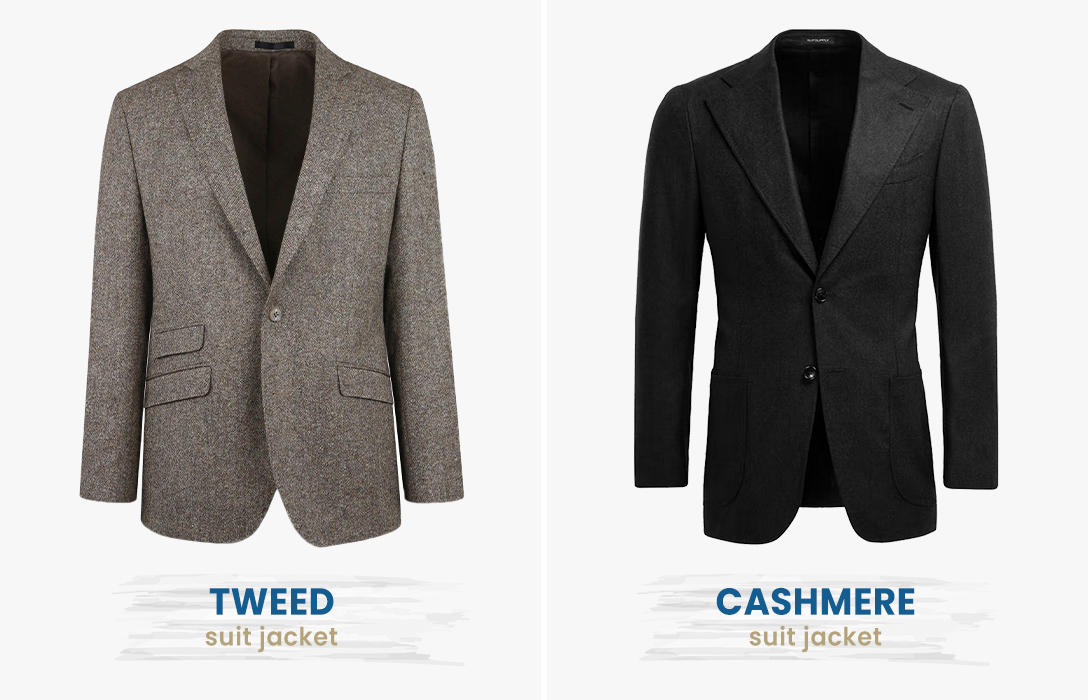 tweed vs. cashmere suit jacket fabric