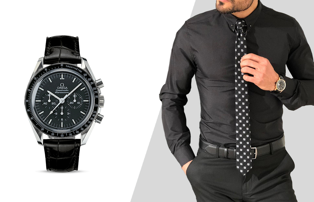 wear dark shirt with dark case watch