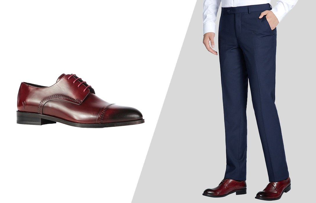 wear burgundy dress shoes with navy pants