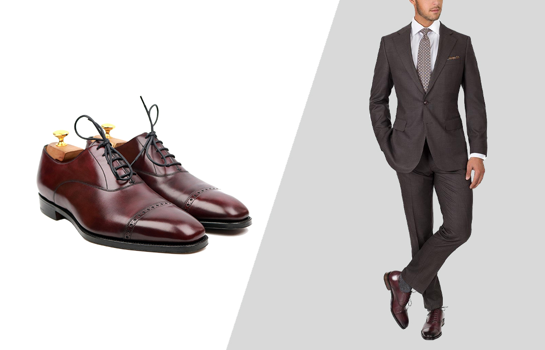 burgundy oxford shoes with charcoal suit