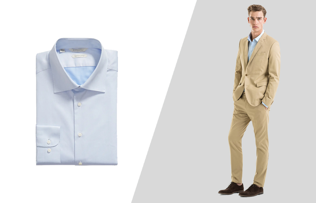 how to wear khaki suit and blue dress shirt