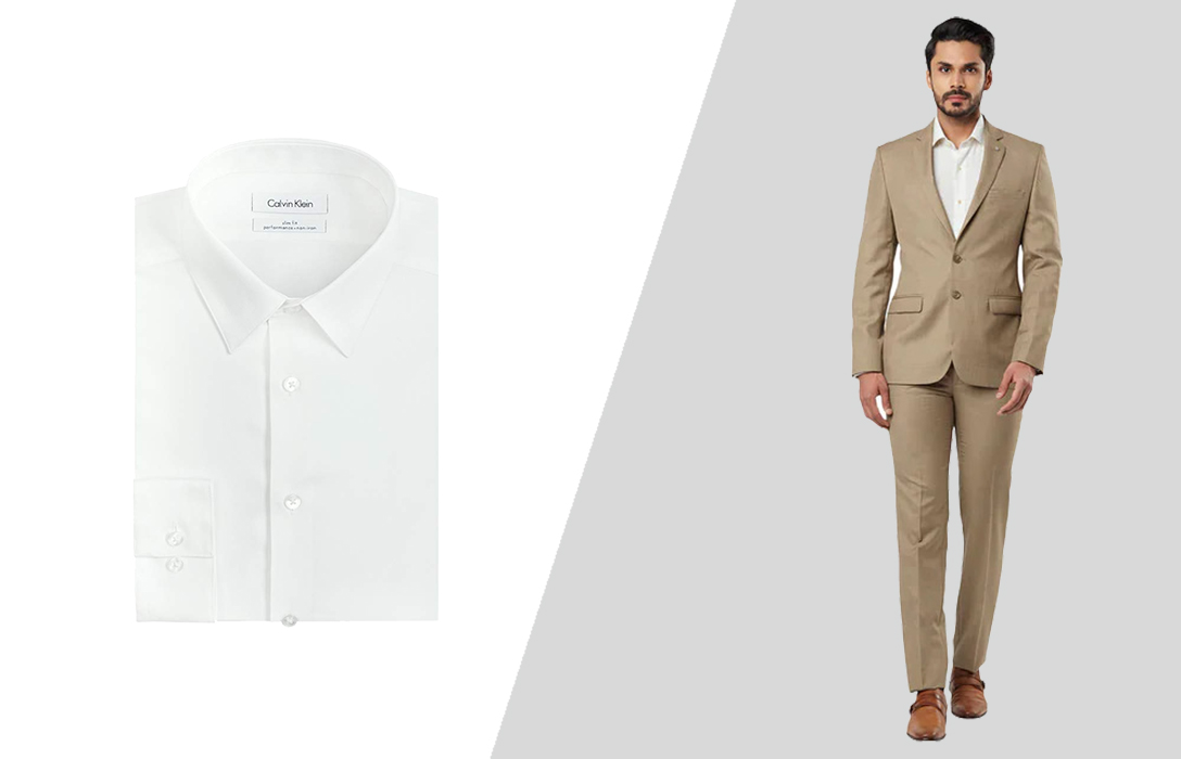 how to wear white dress shirt with khaki suit