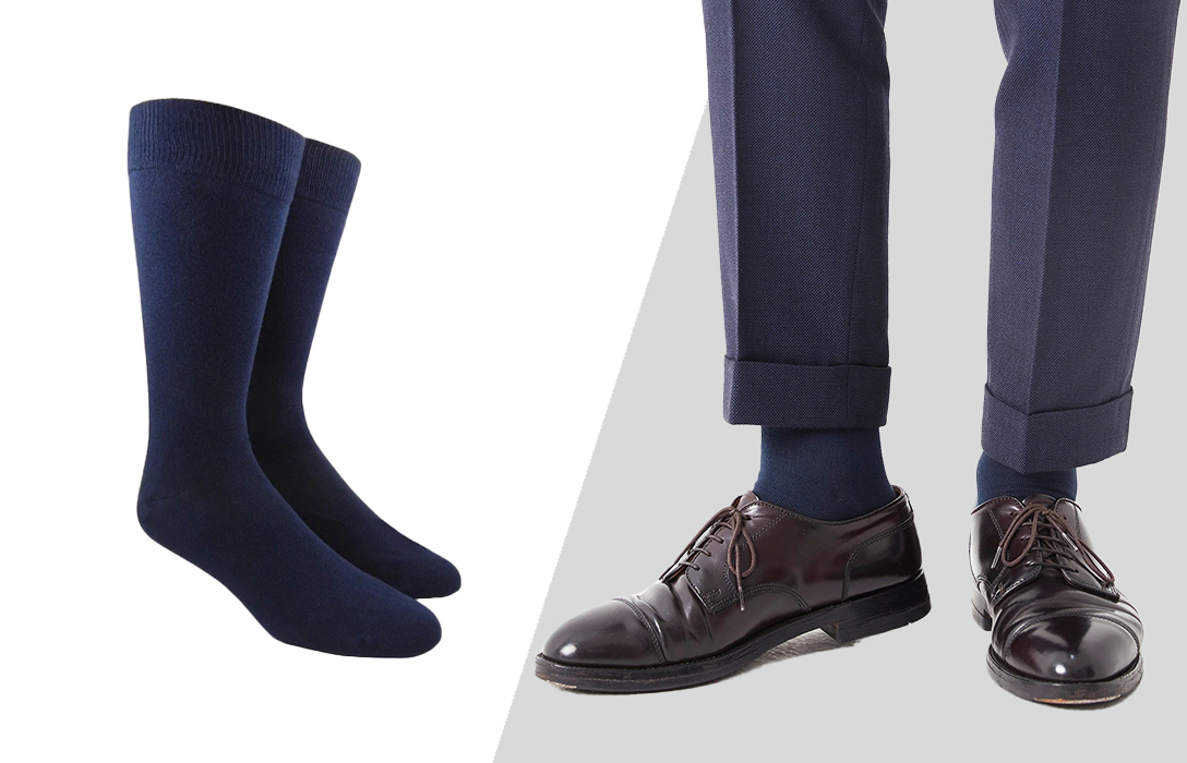 Navy socks deals with black shoes