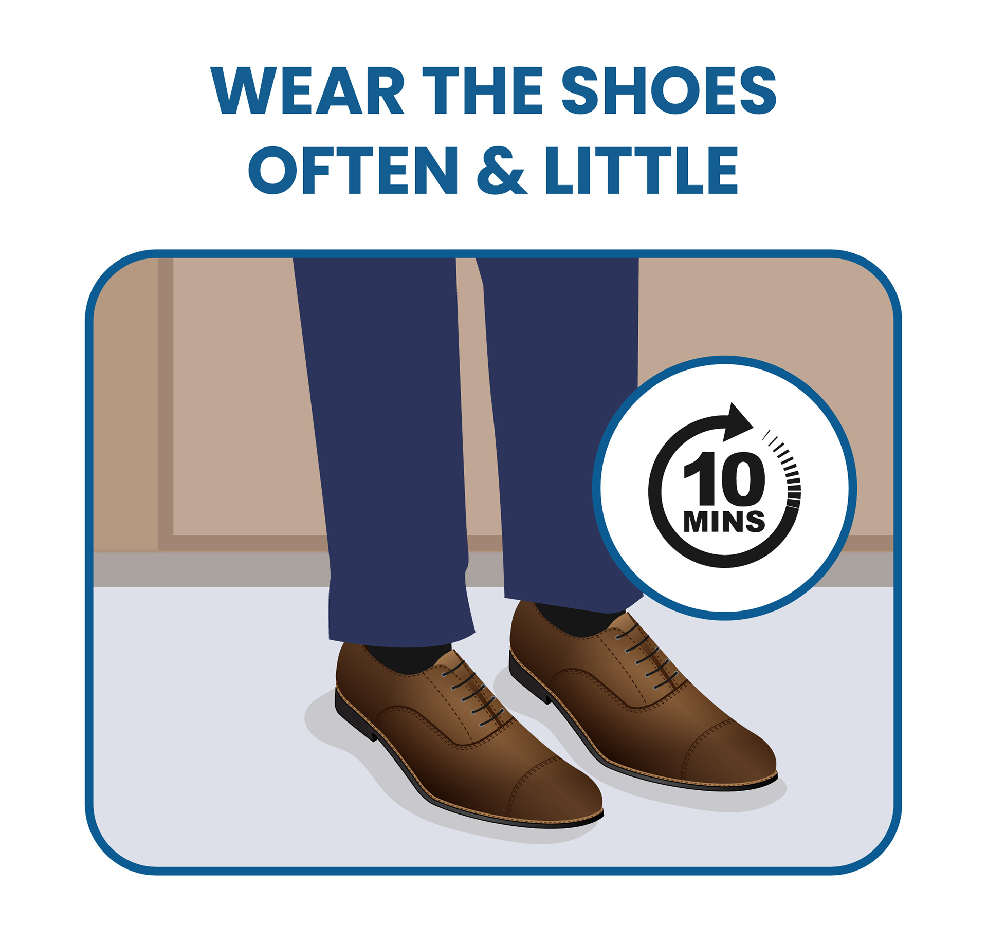 wear your new dress shoes in interval of 10 minutes