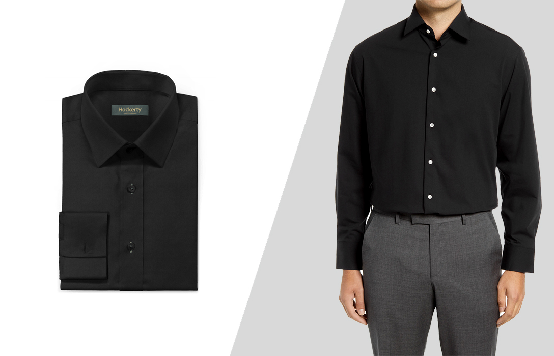 wearing black cotton dress shirt