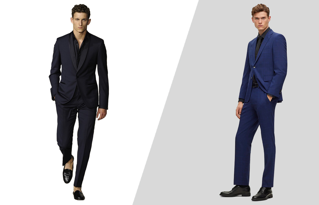 Wearing a blue suit with black shirt tieless vs. with tie