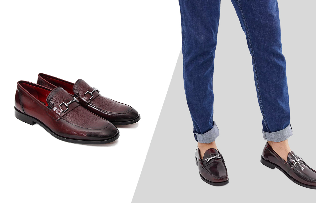 burgundy loafers with blue jeans