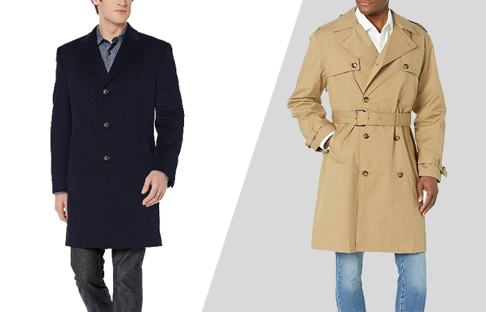 wearing an overcoat and trenchcoat with dress shirt and jeans