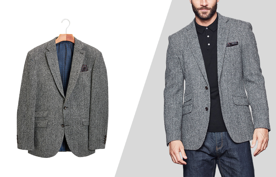 Gray jacket blue jeans sale