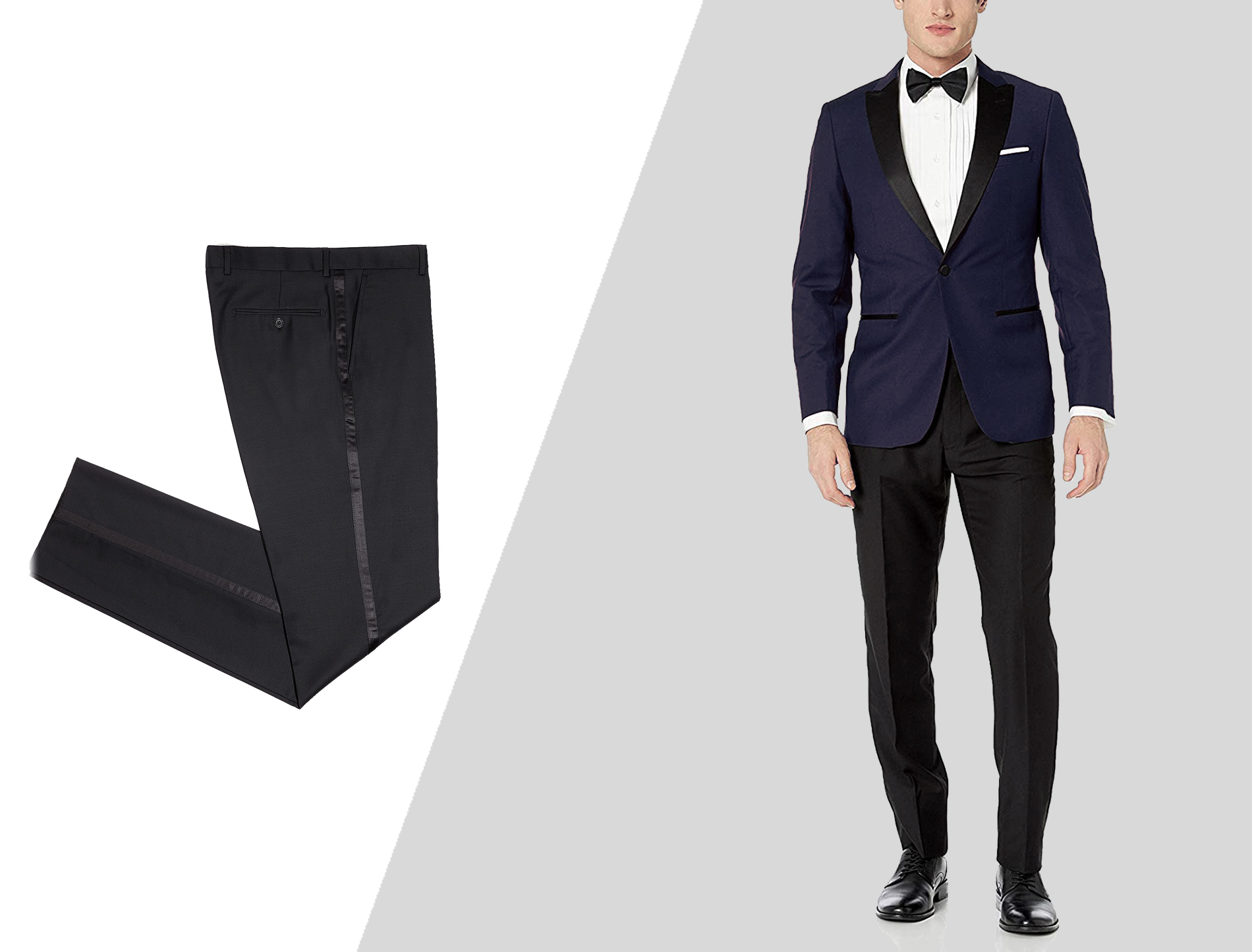 Blue tuxedo on sale jacket black pants