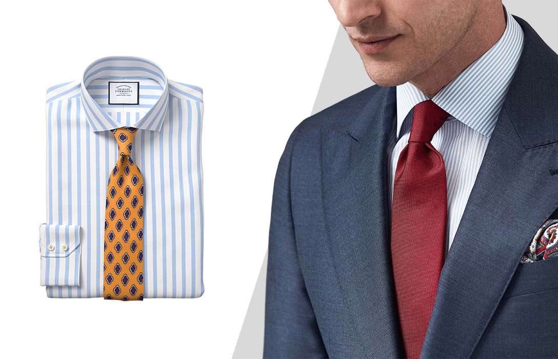wearing striped dress shirt with tie