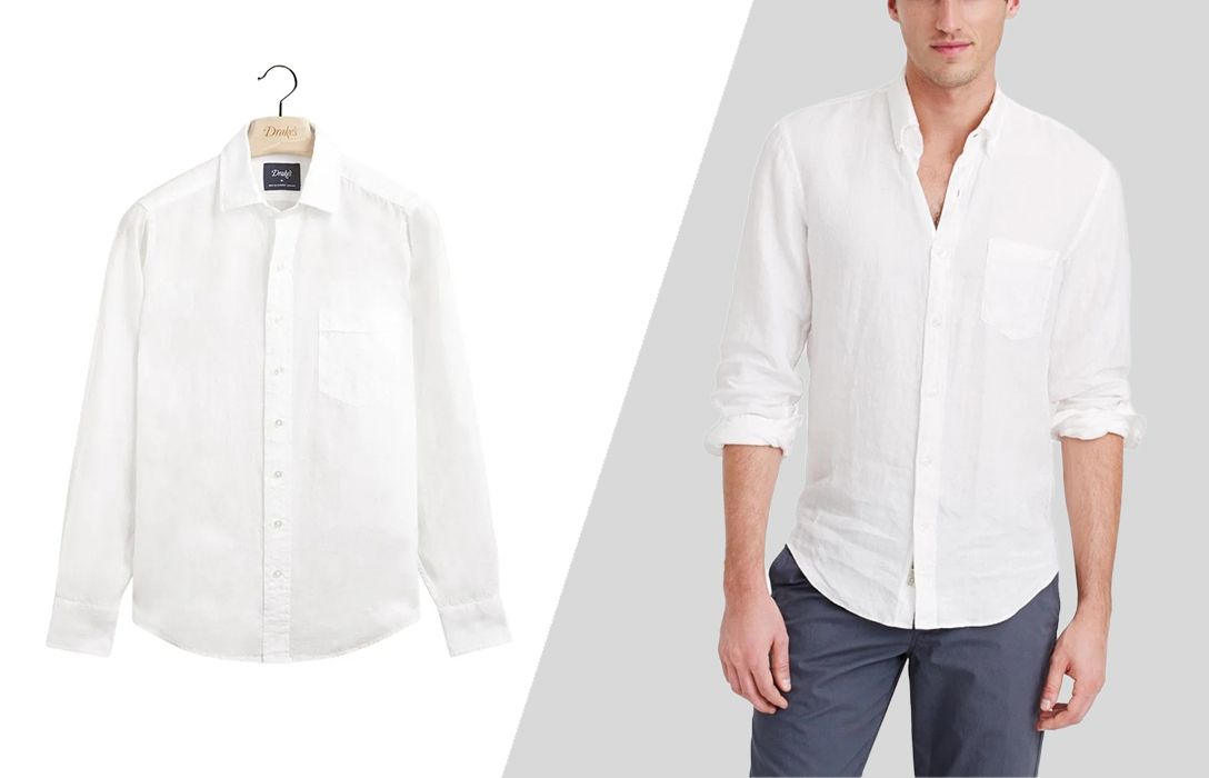 white linen shirt with rolled up sleeves